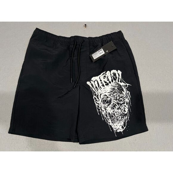 NWT Vitriol Zumiez Black Board Shorts Dripping Melting Skull Medium - Picture 1 of 4